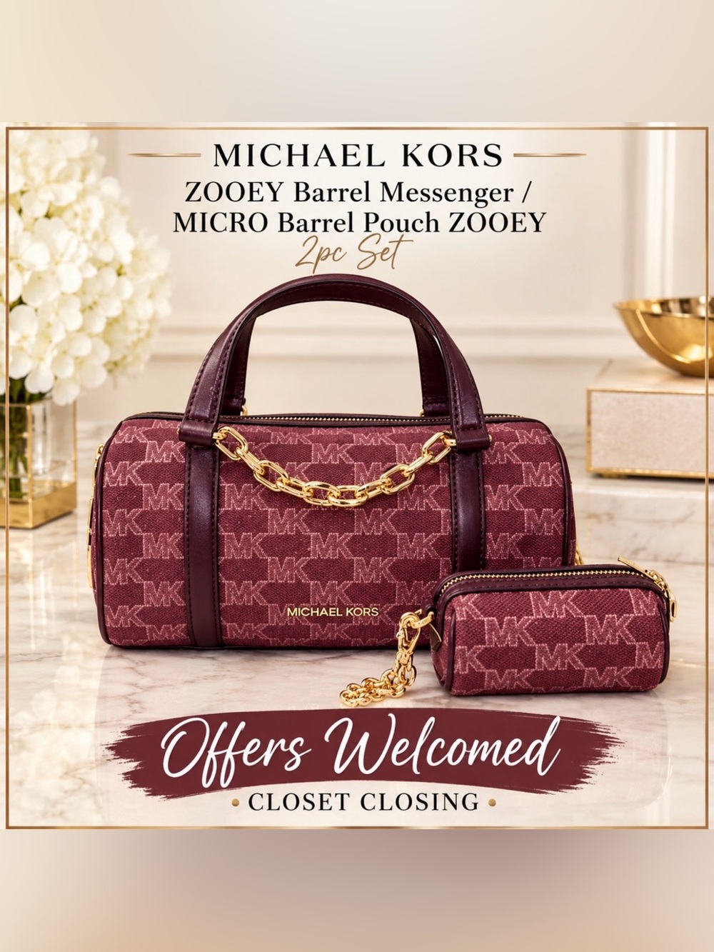 Michael Kors ZOOEY Barrel Messenger/MICRO Barrel Pouch ZOOEY 2pc Set